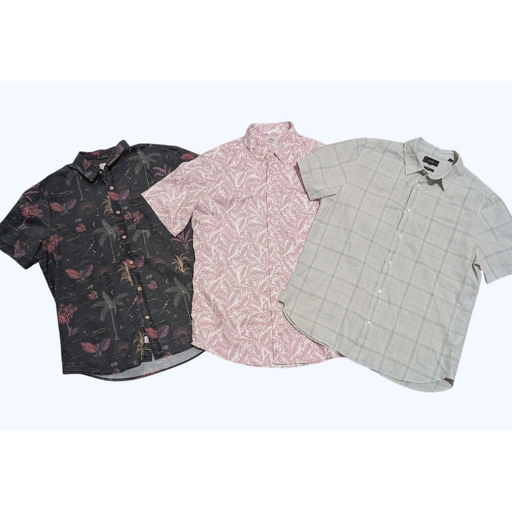 Faherty Marine Layer Vince Mens M Medium 3 Casual Shirts Hawaiian Tropical Plaid